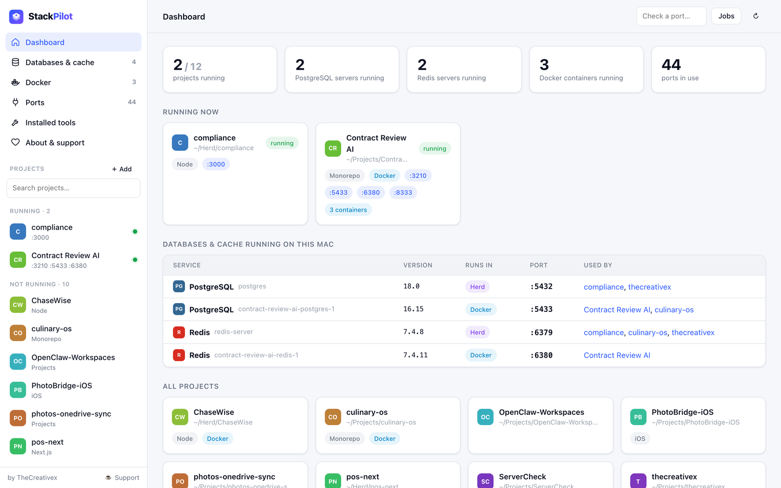 StackPilot dashboard